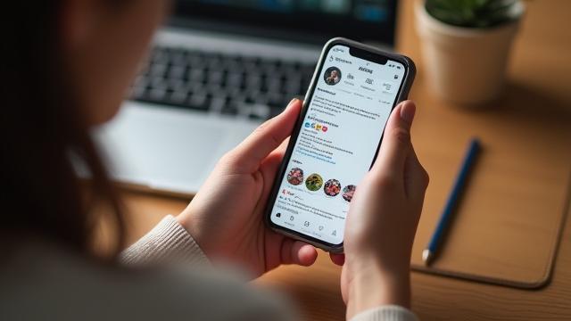 Frau hält ein Smartphone mit einem Instagram-Post, sinnbildlich für einen Wachstumskurs.
